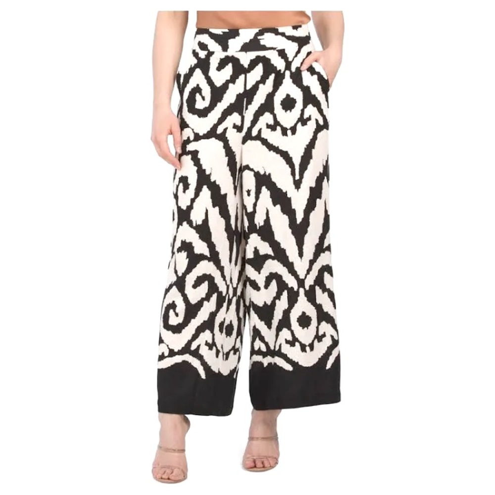 RACHEL ZOE Womens Pants Large Black Pull On Wide Leg linen blend
